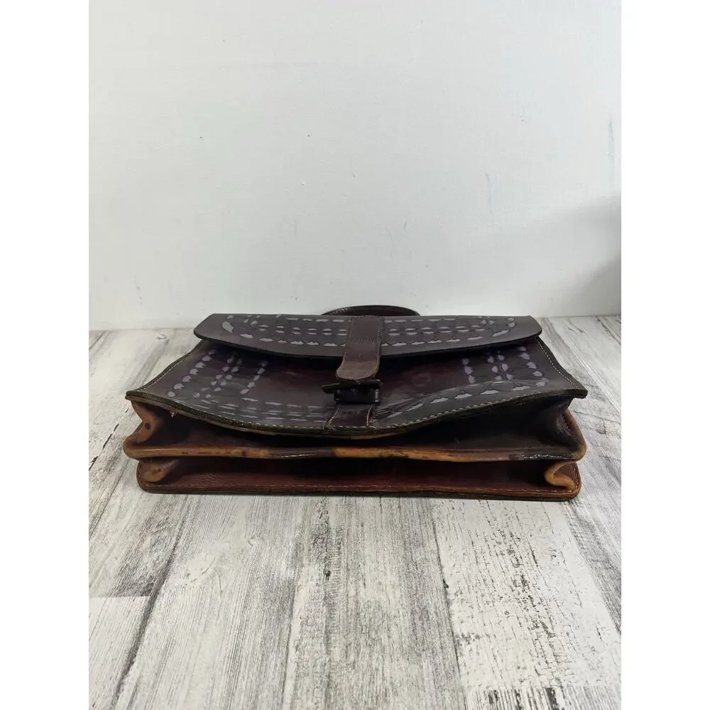 Vintage Hand Tooled Leather Briefcase Satchel